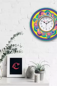 Ethnic Design Wooden Colorful Round Wall Clock