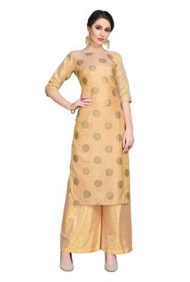 Peach printed art silk party-wear-kurtis 1