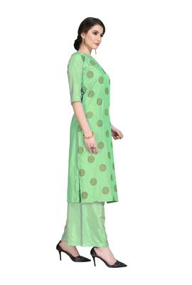 Green printed art silk party-wear-kurtis 3