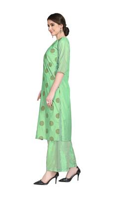 Green printed art silk party-wear-kurtis 4