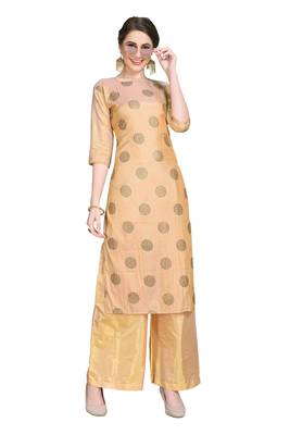 Peach printed art silk party-wear-kurtis 2