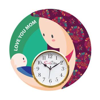 Love You Mom Theme Wooden Colorful Round Wall Clock 1