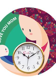 Love You Mom Theme Wooden Colorful Round Wall Clock