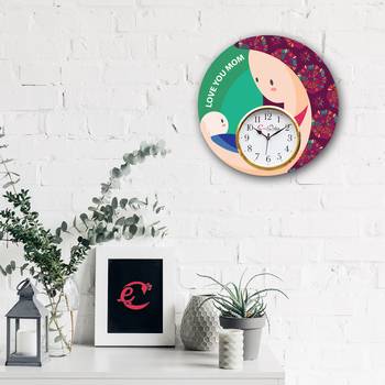 Love You Mom Theme Wooden Colorful Round Wall Clock 2