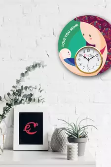 Love You Mom Theme Wooden Colorful Round Wall Clock