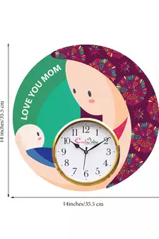 Love You Mom Theme Wooden Colorful Round Wall Clock