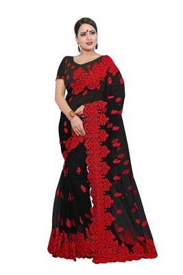 Black embroidered net saree with blouse 1