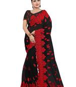 Black embroidered net saree with blouse