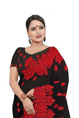 Black embroidered net saree with blouse 2