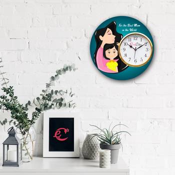Best Mom in the World Theme Wooden Colorful Round Wall Clock 2