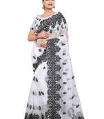 White embroidered net saree with blouse