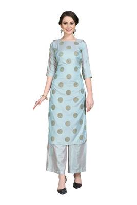 Blue printed art silk party-wear-kurtis 1