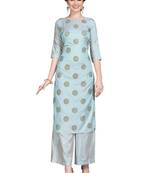 Blue printed art silk party-wear-kurtis
