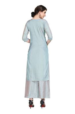 Blue printed art silk party-wear-kurtis 2