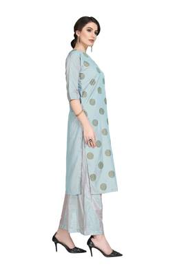 Blue printed art silk party-wear-kurtis 3