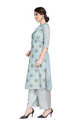 Blue printed art silk party-wear-kurtis 4
