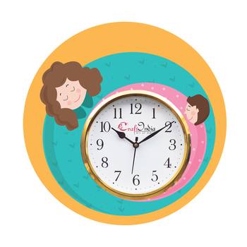 Mother Dauthter Relationship Theme Wooden Colorful Round Wall Clock 1