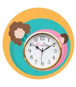 Mother Dauthter Relationship Theme Wooden Colorful Round Wall Clock