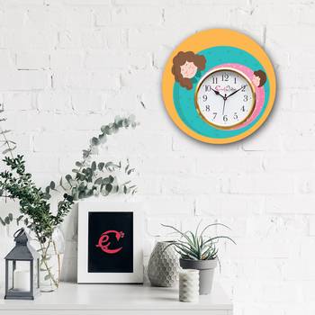 Mother Dauthter Relationship Theme Wooden Colorful Round Wall Clock 2