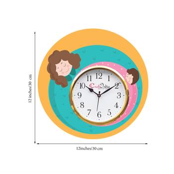 Mother Dauthter Relationship Theme Wooden Colorful Round Wall Clock 3