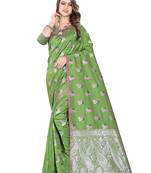 Green embroidered banarasi silk saree with blouse