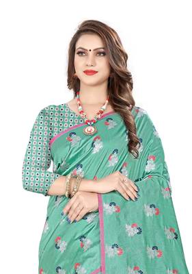 Sea green embroidered banarasi silk saree with blouse 3