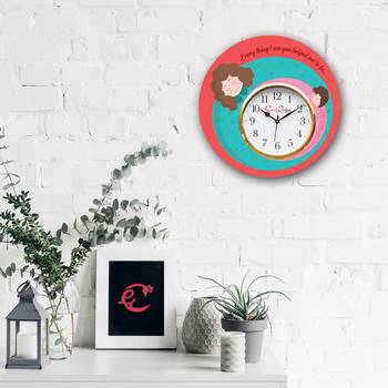 Mother Dauthter Relationship Theme Wooden Colorful Round Wall Clock 2