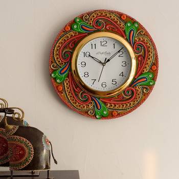 Lavish Artistic Design Papier-Mache Wooden Handcrafted Wall Clock 1