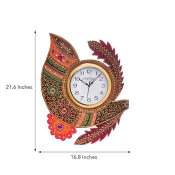 Shehnai Shape Papier-Mache Wooden Handcrafted Wall Clock 1