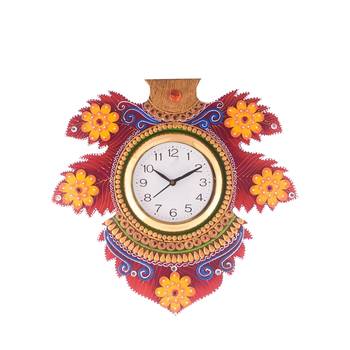 Floral Lead Shape Wooden Handcrafted Wooden Wall Clock (H - 15.5 Inch) 1