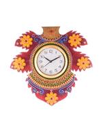 Floral Lead Shape Wooden Handcrafted Wooden Wall Clock (H - 15.5 Inch)