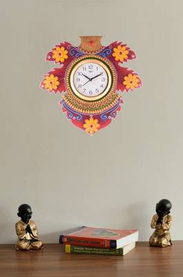 Floral Lead Shape Wooden Handcrafted Wooden Wall Clock (H - 15.5 Inch) 2