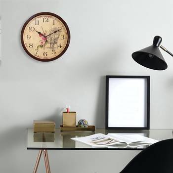 Round Antique look Plastic Quartz analog wall clock (Brown 32 x 32 cm) 2