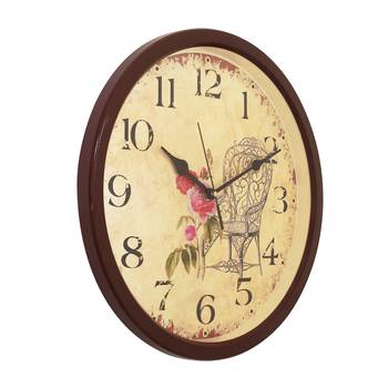 Round Antique look Plastic Quartz analog wall clock (Brown 32 x 32 cm) 4