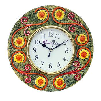 Handcrafted Antique Design Papier-Mache Wooden Wall Clock 1