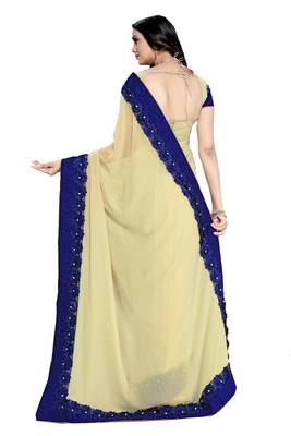 Beige embroidered georgette saree with blouse 2