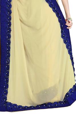 Beige embroidered georgette saree with blouse 3