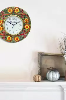 Handcrafted Antique Design Papier-Mache Wooden Wall Clock