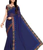 Navy blue embroidered georgette saree with blouse