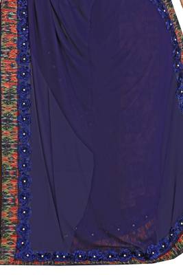 Navy blue embroidered georgette saree with blouse 3