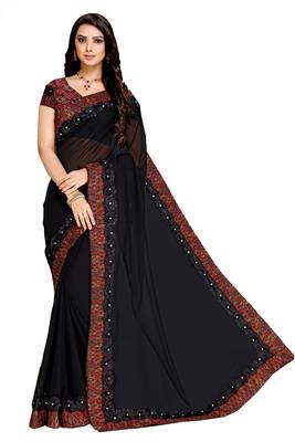 Black embroidered georgette saree with blouse 1
