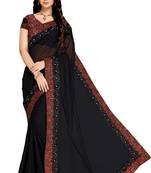 Black embroidered georgette saree with blouse
