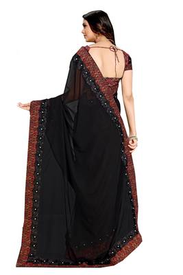 Black embroidered georgette saree with blouse 2