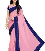 Pink embroidered georgette saree with blouse