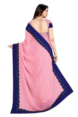 Pink embroidered georgette saree with blouse 2