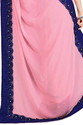 Pink embroidered georgette saree with blouse 3