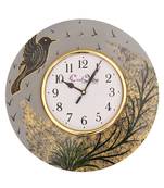 Handcrafted Bird Theme Round Wooden Wall Clock