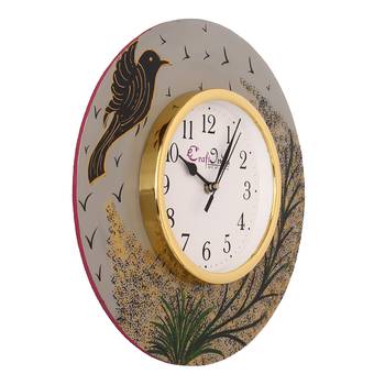 Handcrafted Bird Theme Round Wooden Wall Clock 5