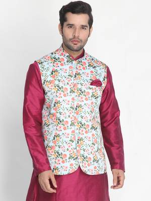 Green Plain Silk Blend Nehru Jacket 1