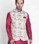Green Plain Silk Blend Nehru Jacket